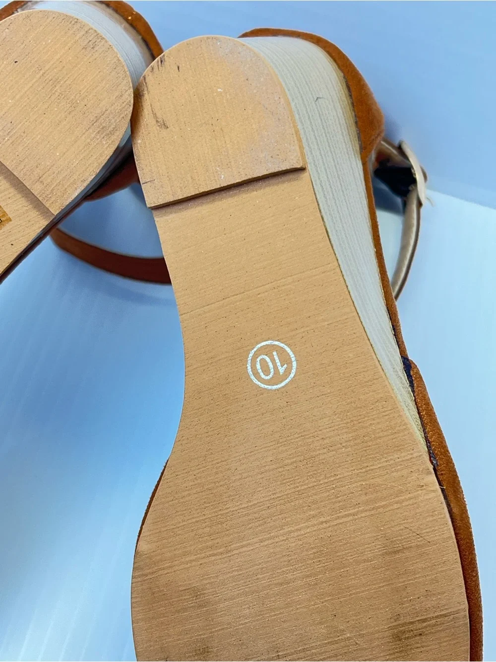 Tan Suede-Like Ankle-Strap Wedge Heels